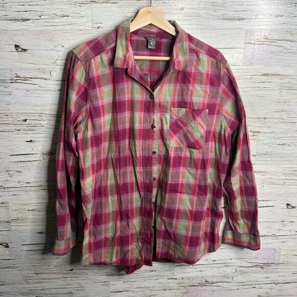Eddie Bauer pink plaid top shirt button down  size large - Picture 1 of 9